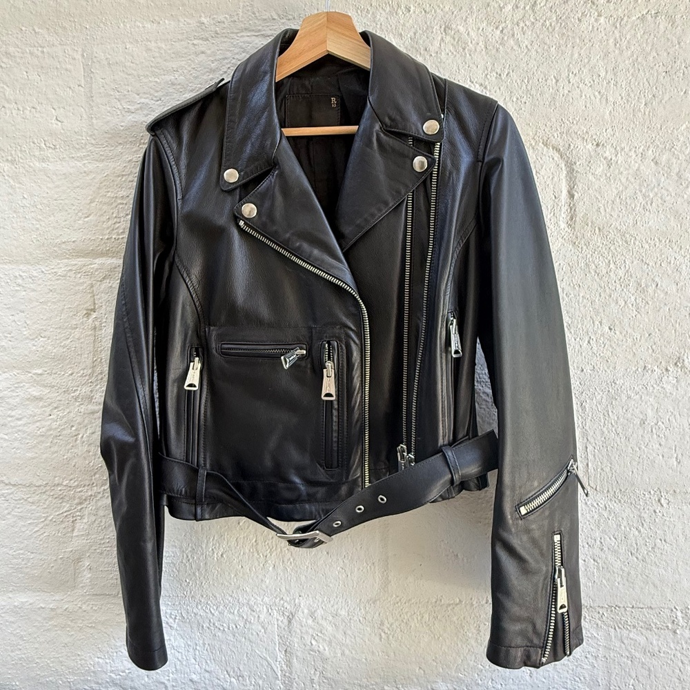 R13 BLACK LEATHER BIKER JACKET Made in ITALY - PRISTINE!